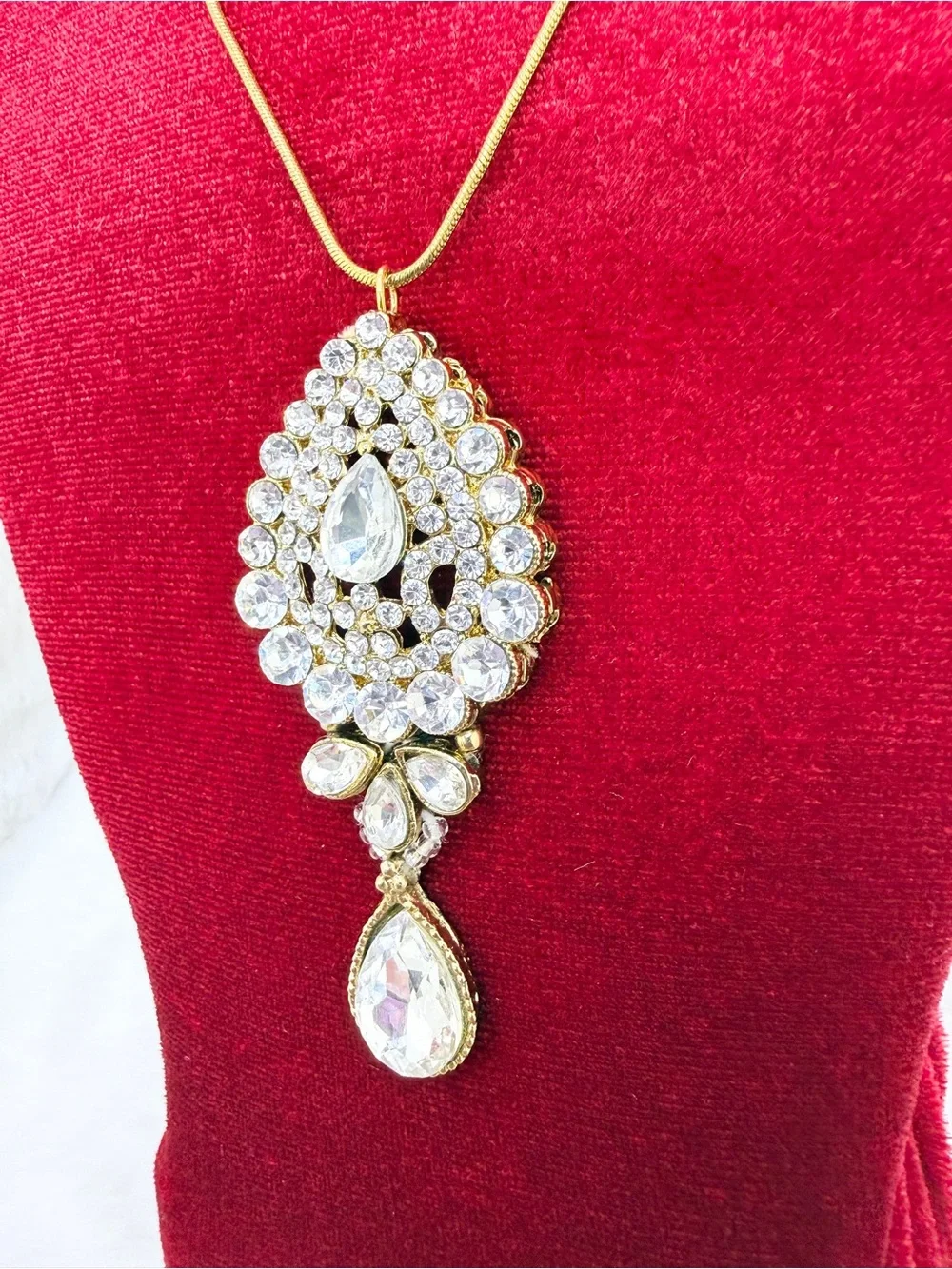Gold-Tone Clear Crystal Teardrop Pendant Necklace - Women Jewelry